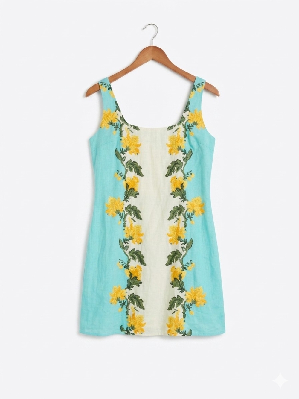 Anna Cate Embroidered Floral Mini Dress Turquoise Smocked Square Neck Size M
